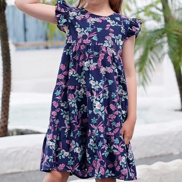 Goryla Girls Floral Print Flutter Sleeve Dress, size 6 - Picture 4 of 8